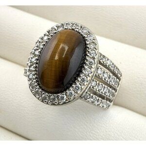Joseph Esposito Ring Tigers Eye Sterling Silver ESPO 925 Size 8 QVC Oval